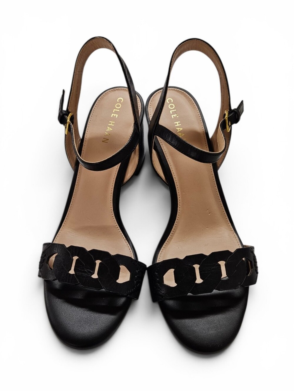 Cole Haan Josie Chain Link Grand 360 Ankle Wrap Block Heels In Black Size 8 - Picture 2 of 12